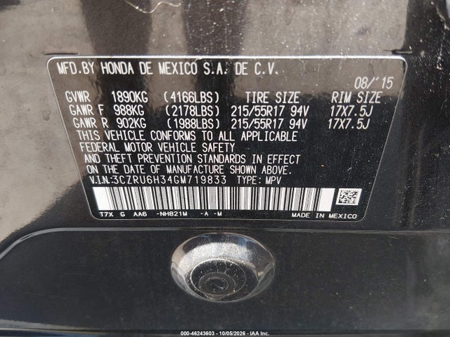 Auction sale of the 2016 Honda Hr-v Lx, vin: 3CZRU6H34GM719833, lot number: 46243603
