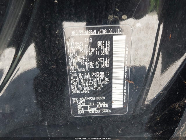 Aukcja sprzedaży 2014 Nissan Quest Sv, vin: JN8AE2KP0E9100389, numer aukcji: 46243632
