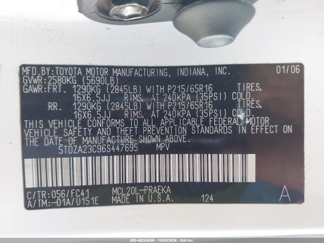 Продаж на аукціоні авто 2006 Toyota Sienna Le, vin: 5TDZA23C96S447695, номер лоту: 46243636