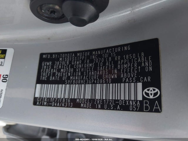5YFBURHE3GP408610 Toyota COROLLA LE