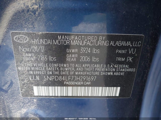 Продаж на аукціоні авто 2018 Hyundai Elantra Sel, vin: 5NPD84LF7JH291697, номер лоту: 46243717