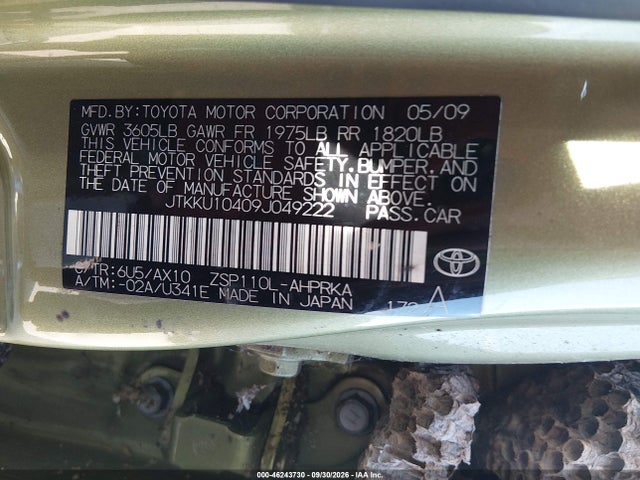 2009 Scion Xd მანქანა იყიდება აუქციონზე, vin: JTKKU10409J049222, აუქციონის ნომერი: 46243730