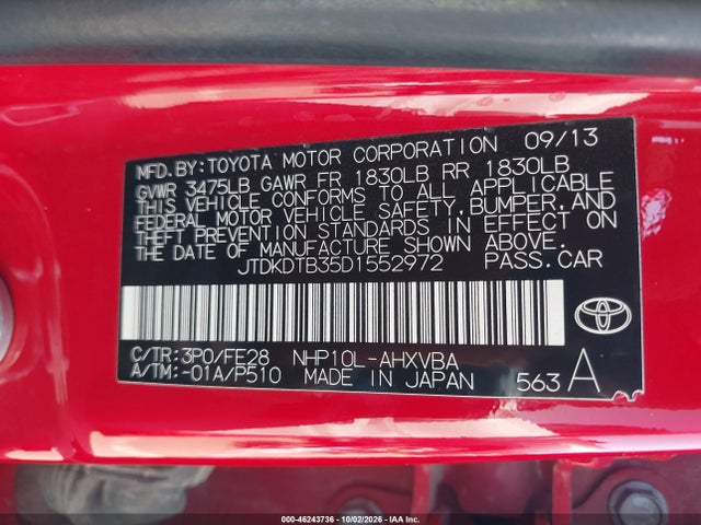 Aukcja sprzedaży 2013 Toyota Prius C One, vin: JTDKDTB35D1552972, numer aukcji: 46243736