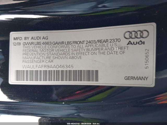 Продажа на аукционе авто 2010 Audi A5 2.0t Premium, vin: WAULFAFR9AA046345, номер лота: 46243742