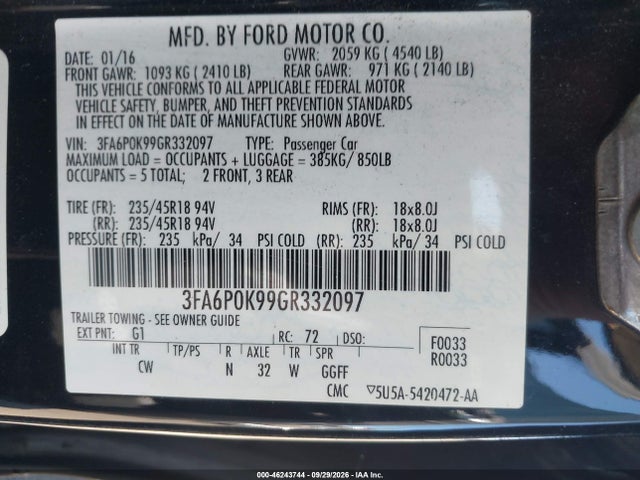 Ford Fusion Titanium 2016 3FA6P0K99GR332097 Image 9