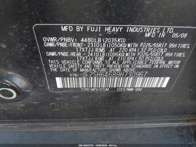 Продаж на аукціоні авто 2009 Subaru Forester 2.5x Limited, vin: JF2SH64689H730967, номер лоту: 46243752