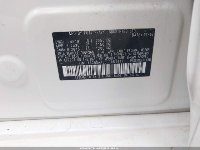 Aukcja sprzedaży 2016 Subaru Legacy 2.5i, vin: 4S3BNAA66G3051417, numer aukcji: 46243754
