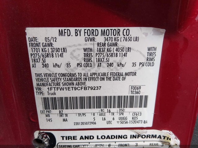 Продажа на аукционе авто 2012 Ford F-150 Xlt, vin: 1FTFW1ET9CFB79237, номер лота: 46243787