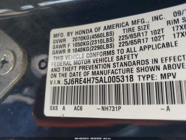 Продаж на аукціоні авто 2010 Honda Cr-v Ex-l, vin: 5J6RE4H75AL005318, номер лоту: 46243818