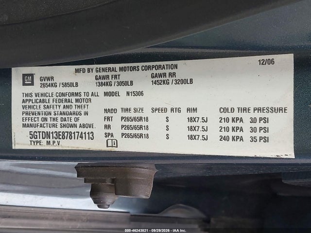 46243821 :رقم المزاد ، 5GTDN13E878174113 vin ، 2007 Hummer H3 Suv مزاد بيع