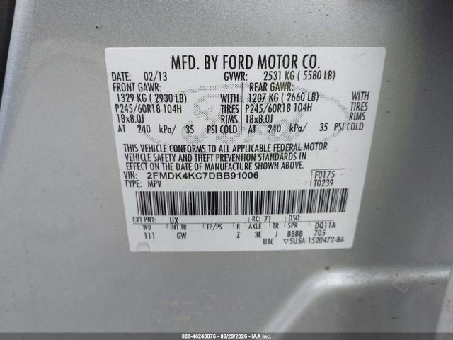 Продажа на аукционе авто 2013 Ford Edge Limited, vin: 2FMDK4KC7DBB91006, номер лота: 46243876