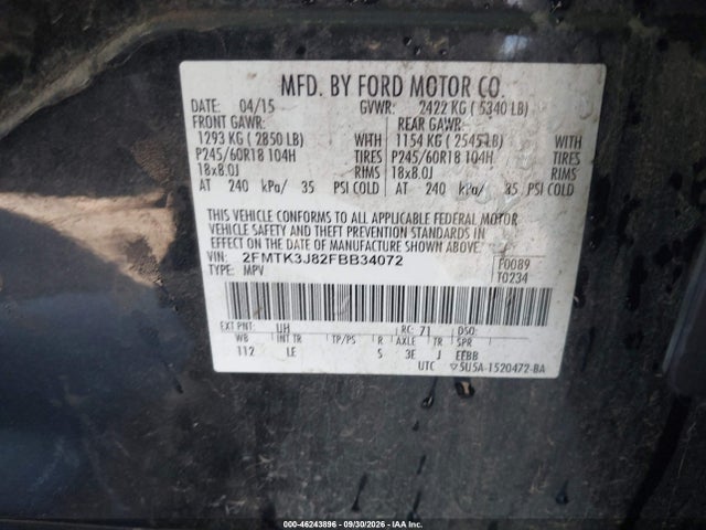 Ford EDGE SEL 2015 2FMTK3J82FBB34072 Image 9