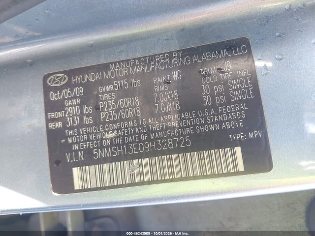 Aukcja sprzedaży 2009 Hyundai Santa Fe Limited, vin: 5NMSH13E09H328725, numer aukcji: 46243909