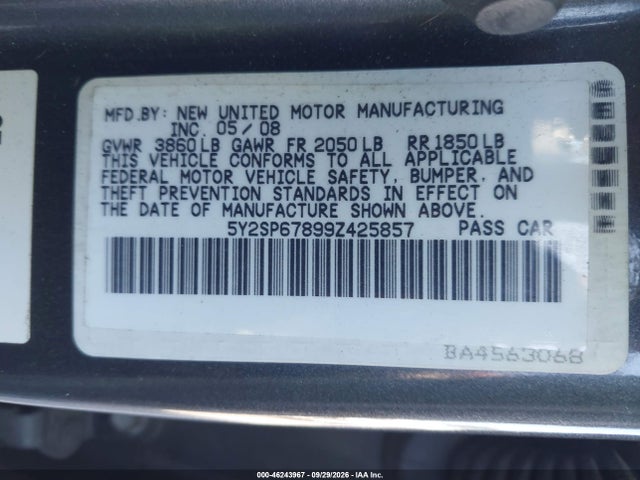 2009 Pontiac Vibe მანქანა იყიდება აუქციონზე, vin: 5Y2SP67899Z425857, აუქციონის ნომერი: 46243967