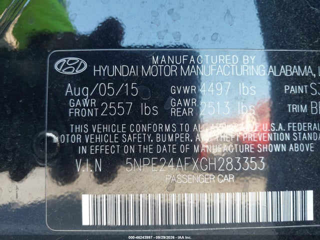 Hyundai SONATA SE 2016 5NPE24AFXGH283353 Image 9