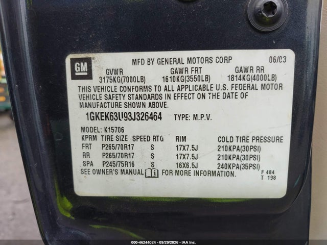 Продаж на аукціоні авто 2003 Gmc Yukon Denali, vin: 1GKEK63U93J326464, номер лоту: 46244024