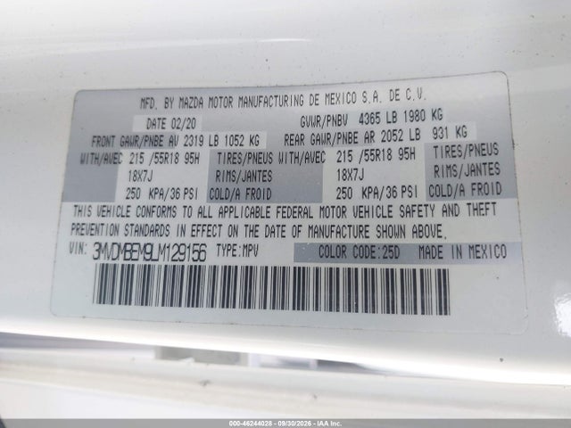 Продаж на аукціоні авто 2020 Mazda Cx-30 Premium Package, vin: 3MVDMBEM9LM129156, номер лоту: 46244028