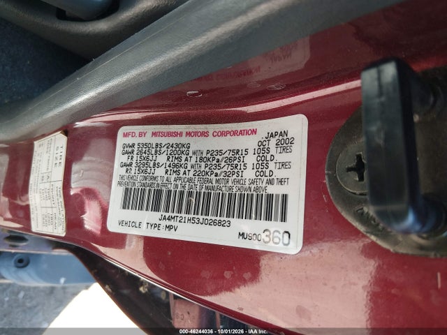 2003 Mitsubishi Montero Sport Es/ls მანქანა იყიდება აუქციონზე, vin: JA4MT21H53J026823, აუქციონის ნომერი: 46244036