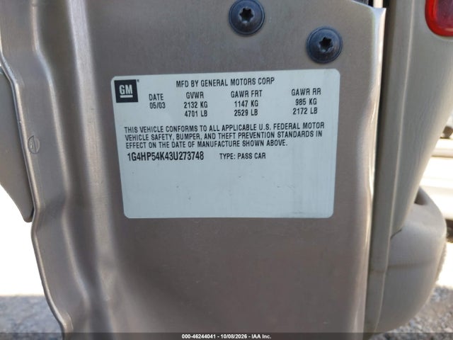 2003 Buick Lesabre Custom მანქანა იყიდება აუქციონზე, vin: 1G4HP54K43U273748, აუქციონის ნომერი: 46244041