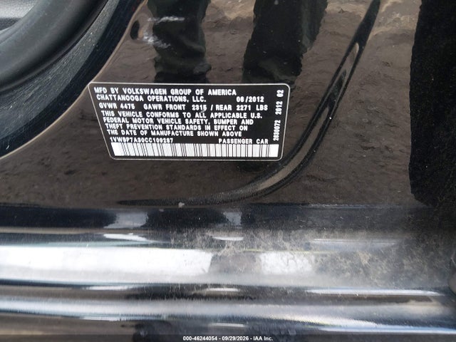 46244054 :رقم المزاد ، 1VWBP7A30CC109287 vin ، 2012 Volkswagen Passat 2.5l Se مزاد بيع