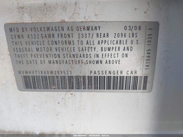 Продажа на аукционе авто 2008 Volkswagen Gti 4-door, vin: WVWHV71K88W289523, номер лота: 46244057