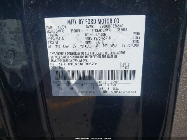 Aukcja sprzedaży 2010 Ford F-150 Fx4/lariat/xl/xlt, vin: 1FTFX1EV3AFB06201, numer aukcji: 46244097