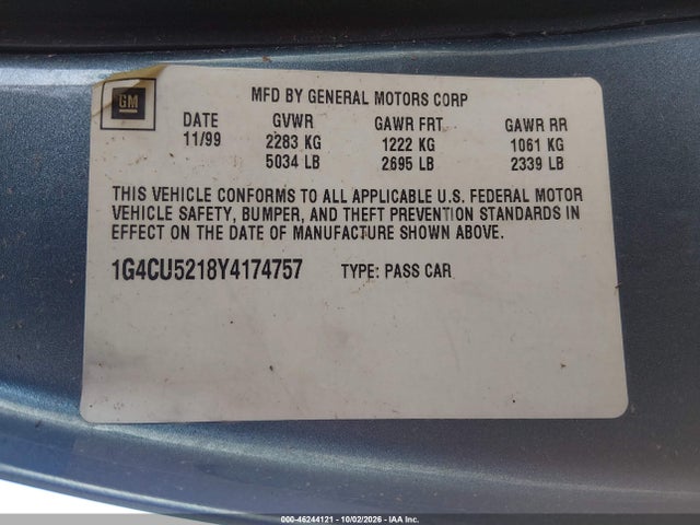 Продаж на аукціоні авто 2000 Buick Park Avenue Ultra, vin: 1G4CU5218Y4174757, номер лоту: 46244121
