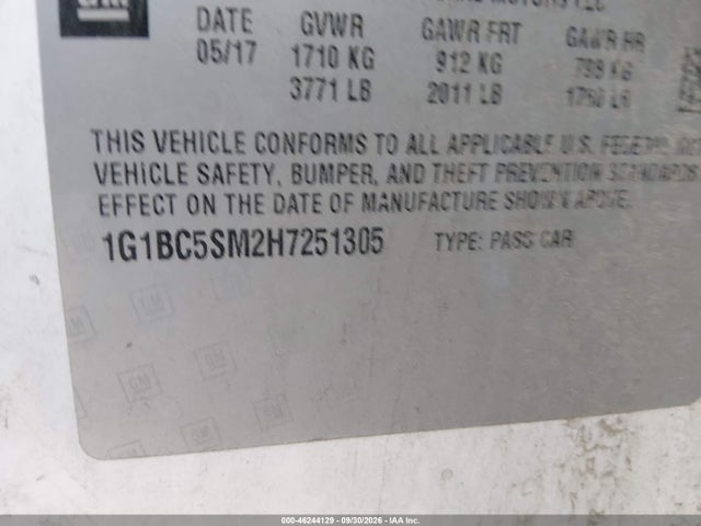 1G1BC5SM2H7251305 Chevrolet Cruze Ls Auto