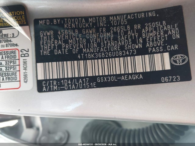Aukcja sprzedaży 2006 Toyota Avalon Xls, vin: 4T1BK36B26U083473, numer aukcji: 46244131