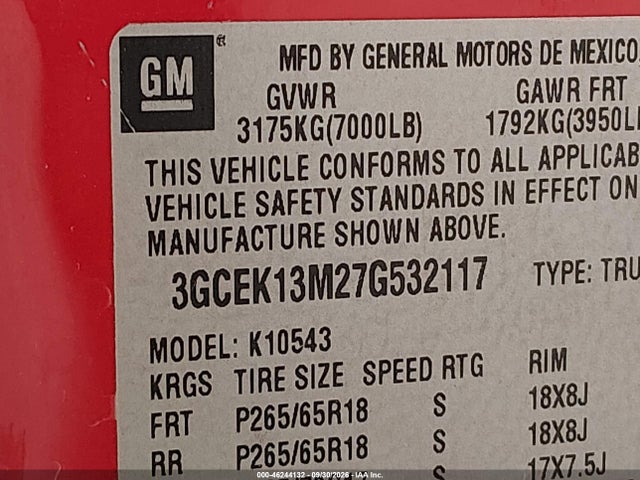 Aukcja sprzedaży 2007 Chevrolet Silverado 1500 Ltz, vin: 3GCEK13M27G532117, numer aukcji: 46244132
