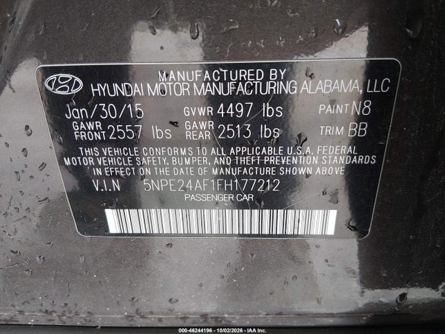 Aukcja sprzedaży 2015 Hyundai Sonata Se, vin: 5NPE24AF1FH177212, numer aukcji: 46244196
