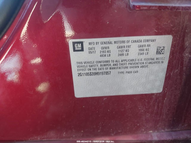 Продаж на аукціоні авто 2017 Chevrolet Impala 1lt, vin: 2G1105S39H9197057, номер лоту: 46244215