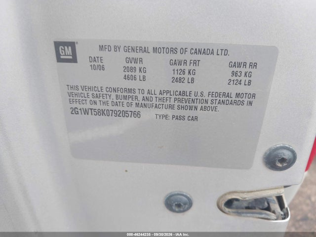 Aukcja sprzedaży 2007 Chevrolet Impala Lt, vin: 2G1WT58K079205766, numer aukcji: 46244235
