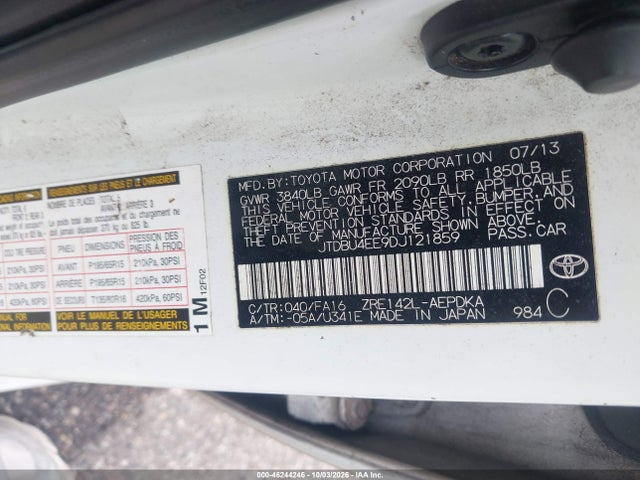 Продаж на аукціоні авто 2013 Toyota Corolla L, vin: JTDBU4EE9DJ121859, номер лоту: 46244246