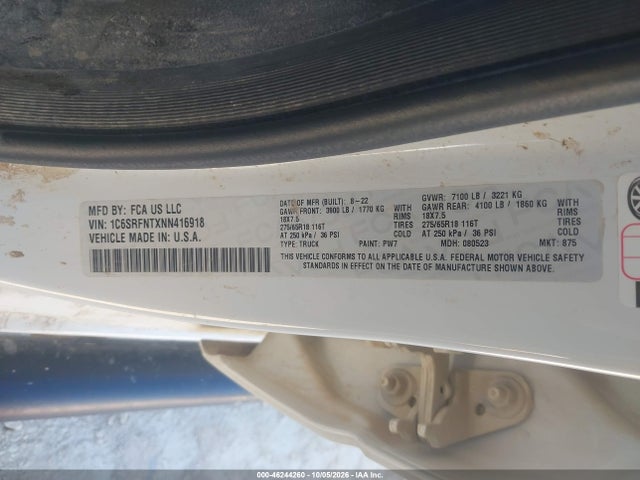 Продаж на аукціоні авто 2022 Ram 1500 Tradesman  4x4 6'4 Box, vin: 1C6SRFNTXNN416918, номер лоту: 46244260