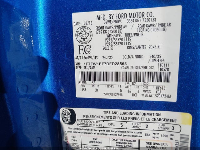 2013 Ford F-150 Fx4 მანქანა იყიდება აუქციონზე, vin: 1FTFW1EF7DFD28563, აუქციონის ნომერი: 46244286