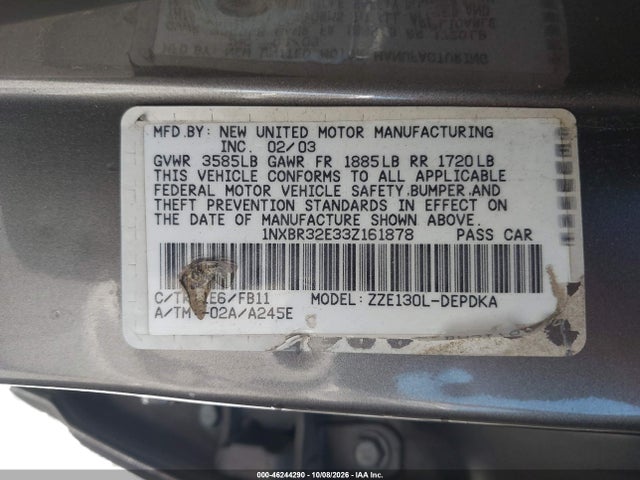 Продаж на аукціоні авто 2003 Toyota Corolla Ce, vin: 1NXBR32E33Z161878, номер лоту: 46244290