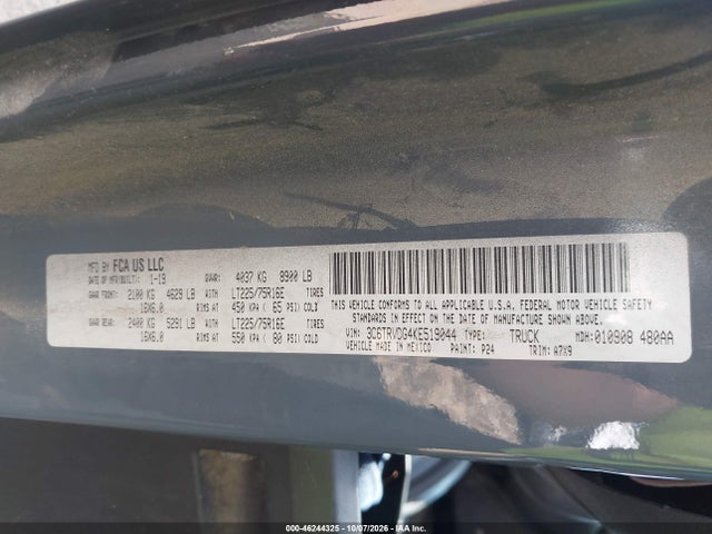 2019 Ram Promaster 2500 მანქანა იყიდება აუქციონზე, vin: 3C6TRVDG4KE519044, აუქციონის ნომერი: 46244325