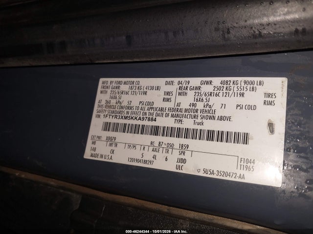 Продаж на аукціоні авто 2019 Ford Transit-250, vin: 1FTYR3XM5KKA97884, номер лоту: 46244344
