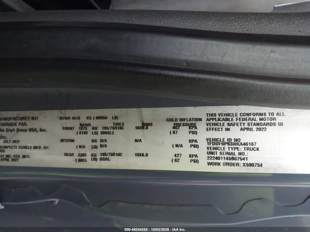 46244358 :رقم المزاد ، 1FDDF6P83NKA46167 vin ، 2022 Ford Transit-350 Cutaway مزاد بيع