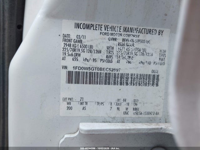 46244396 :رقم المزاد ، 1FD0W5GT0BEC52697 vin ، 2011 Ford F-550 Chassis Xl مزاد بيع