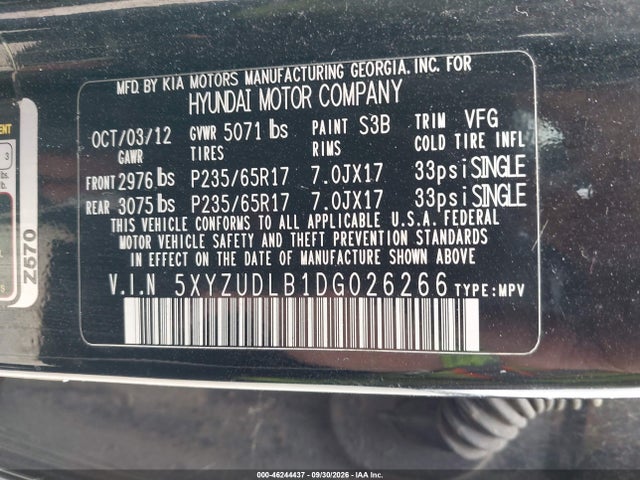 Продаж на аукціоні авто 2013 Hyundai Santa Fe Sport, vin: 5XYZUDLB1DG026266, номер лоту: 46244437