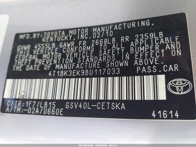 Aukcja sprzedaży 2011 Toyota Camry Se V6, vin: 4T1BK3EK9BU117033, numer aukcji: 46244458