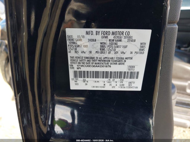 46244492 :رقم المزاد ، 1FMCU0EG0AKD01876 vin ، 2010 Ford Escape Limited مزاد بيع