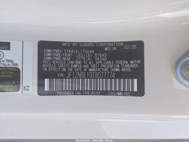 2026 Toyota Gr86 Premium მანქანა იყიდება აუქციონზე, vin: JF1ZNBE19T8077774, აუქციონის ნომერი: 46244497