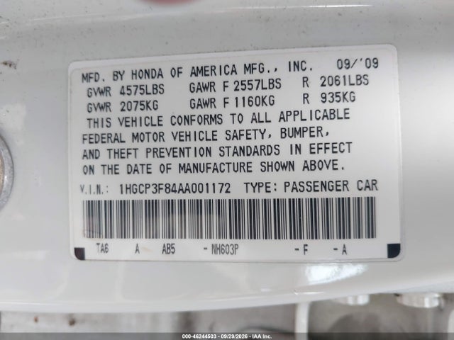 Продаж на аукціоні авто 2010 Honda Accord 3.5 Ex-l, vin: 1HGCP3F84AA001172, номер лоту: 46244503