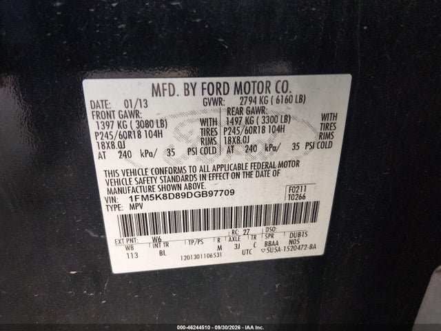 Aukcja sprzedaży 2013 Ford Explorer Xlt, vin: 1FM5K8D89DGB97709, numer aukcji: 46244510