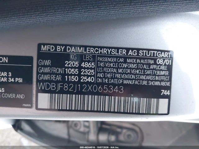 Продаж на аукціоні авто 2002 Mercedes-benz E 320 4m/4m Special Edition, vin: WDBJF82J12X065343, номер лоту: 46244516