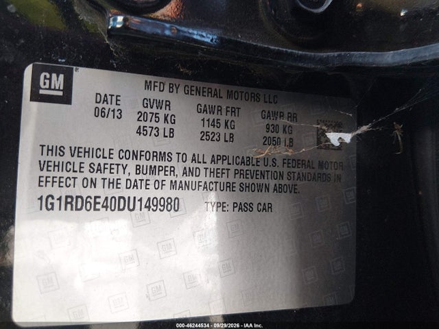 Продажа на аукционе авто 2013 Chevrolet Volt, vin: 1G1RD6E40DU149980, номер лота: 46244534