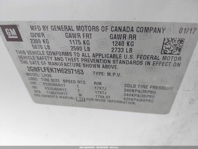 Продажа на аукционе авто 2017 Chevrolet Equinox Lt, vin: 2GNFLFEK7H6297163, номер лота: 46244539
